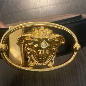 Authentic Versace Black Leather Belt with Gold Buckle size 90/36